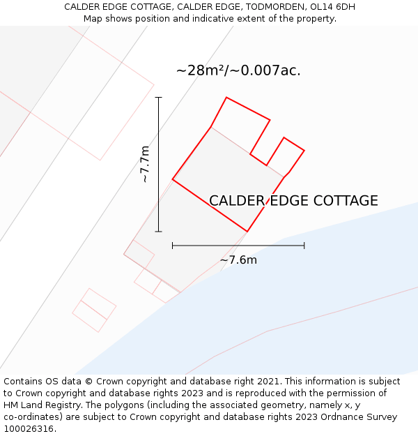CALDER EDGE COTTAGE, CALDER EDGE, TODMORDEN, OL14 6DH: Plot and title map
