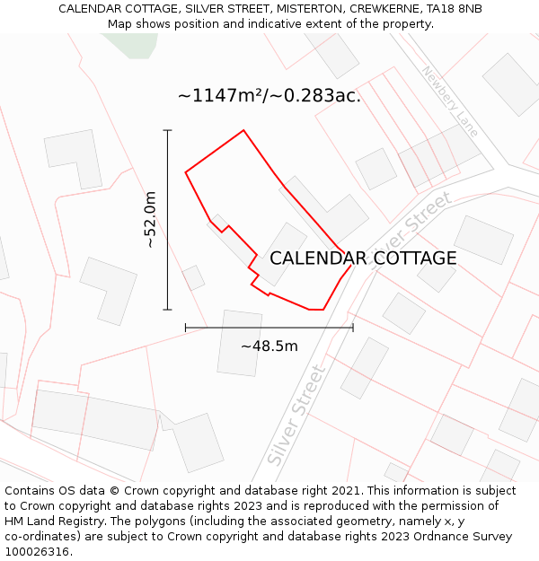 CALENDAR COTTAGE, SILVER STREET, MISTERTON, CREWKERNE, TA18 8NB: Plot and title map