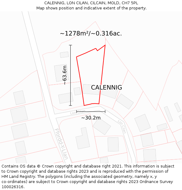 CALENNIG, LON CILAN, CILCAIN, MOLD, CH7 5PL: Plot and title map