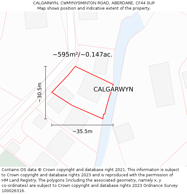 CALGARWYN, CWMYNYSMINTON ROAD, ABERDARE, CF44 0UP: Plot and title map