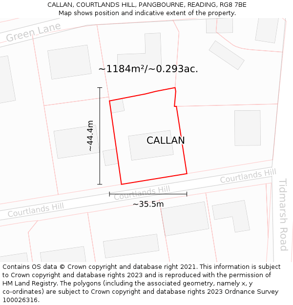 CALLAN, COURTLANDS HILL, PANGBOURNE, READING, RG8 7BE: Plot and title map