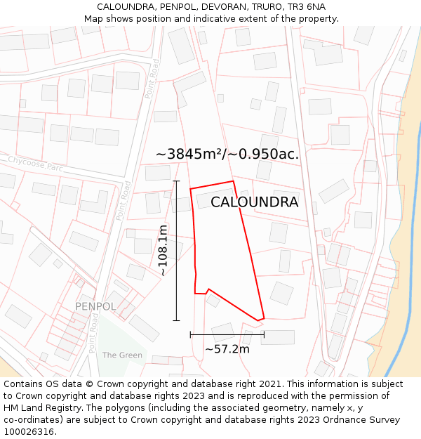 CALOUNDRA, PENPOL, DEVORAN, TRURO, TR3 6NA: Plot and title map