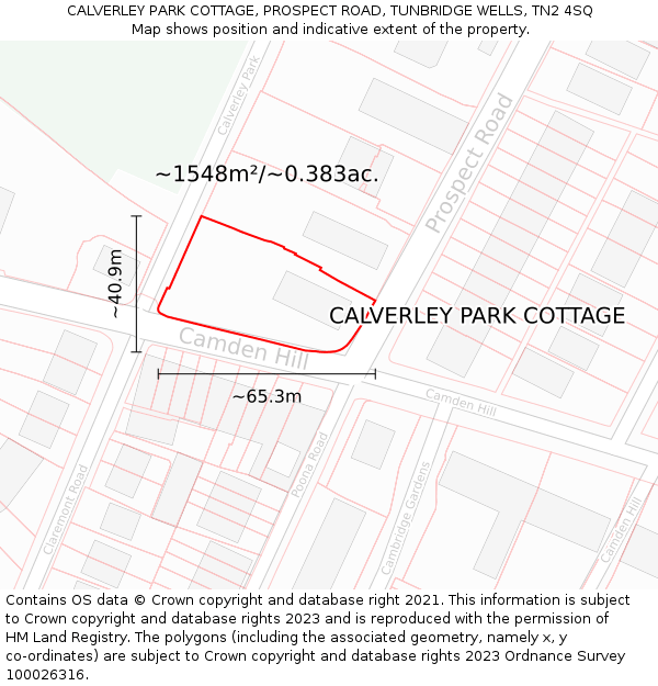 CALVERLEY PARK COTTAGE, PROSPECT ROAD, TUNBRIDGE WELLS, TN2 4SQ: Plot and title map