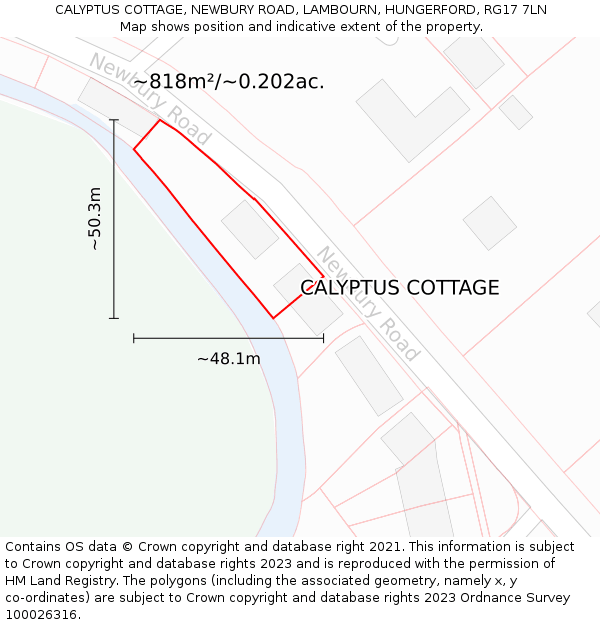 CALYPTUS COTTAGE, NEWBURY ROAD, LAMBOURN, HUNGERFORD, RG17 7LN: Plot and title map