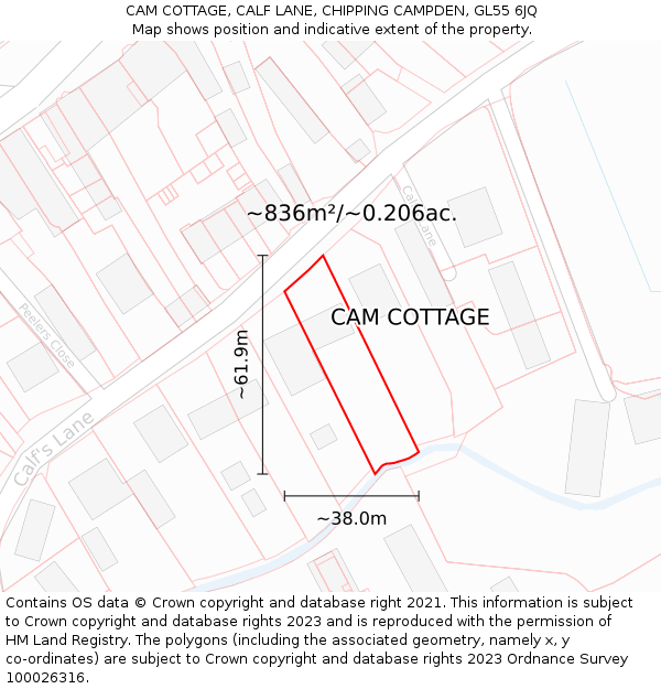 CAM COTTAGE, CALF LANE, CHIPPING CAMPDEN, GL55 6JQ: Plot and title map