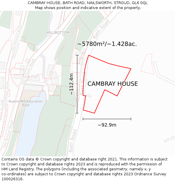 CAMBRAY HOUSE, BATH ROAD, NAILSWORTH, STROUD, GL6 0QL: Plot and title map