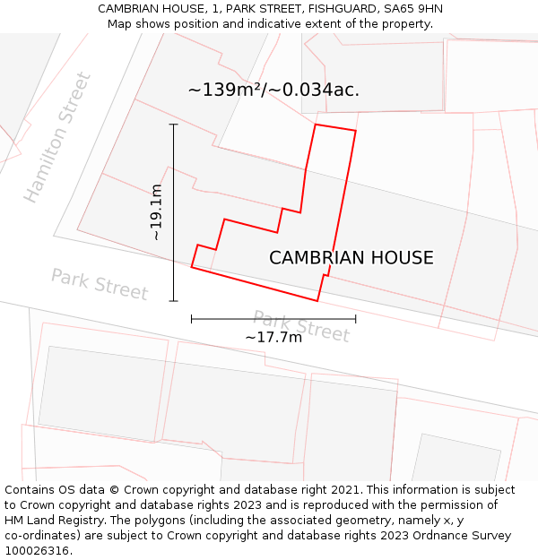 CAMBRIAN HOUSE, 1, PARK STREET, FISHGUARD, SA65 9HN: Plot and title map