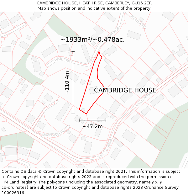 CAMBRIDGE HOUSE, HEATH RISE, CAMBERLEY, GU15 2ER: Plot and title map