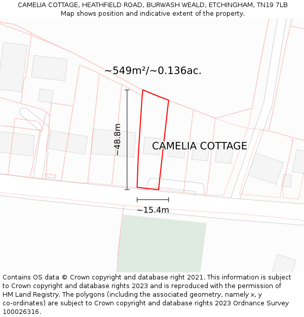 CAMELIA COTTAGE, HEATHFIELD ROAD, BURWASH WEALD, ETCHINGHAM, TN19 7LB: Plot and title map