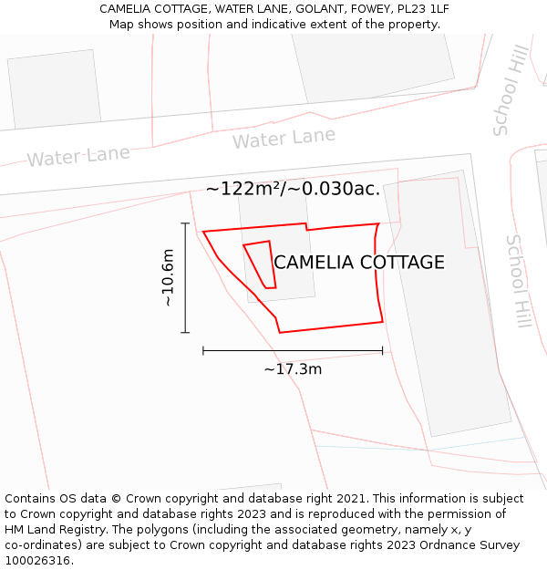 CAMELIA COTTAGE, WATER LANE, GOLANT, FOWEY, PL23 1LF: Plot and title map