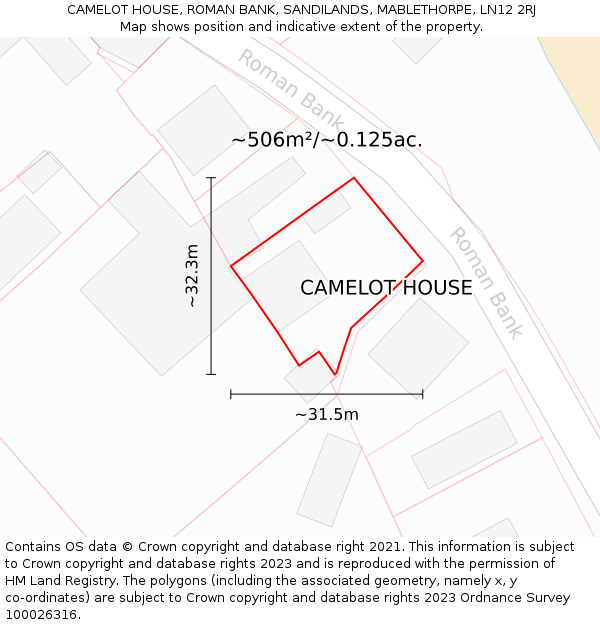 CAMELOT HOUSE, ROMAN BANK, SANDILANDS, MABLETHORPE, LN12 2RJ: Plot and title map