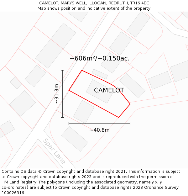 CAMELOT, MARYS WELL, ILLOGAN, REDRUTH, TR16 4EG: Plot and title map