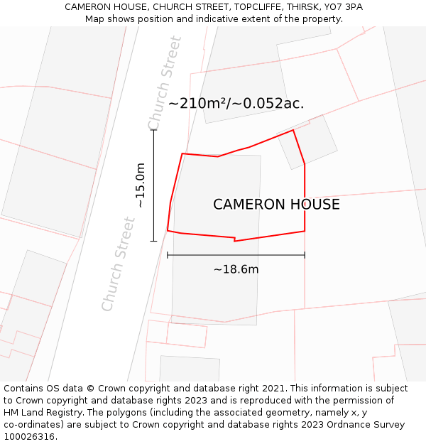 CAMERON HOUSE, CHURCH STREET, TOPCLIFFE, THIRSK, YO7 3PA: Plot and title map