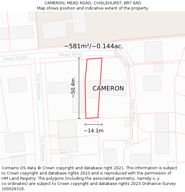 CAMERON, MEAD ROAD, CHISLEHURST, BR7 6AD: Plot and title map