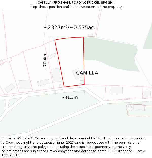 CAMILLA, FROGHAM, FORDINGBRIDGE, SP6 2HN: Plot and title map