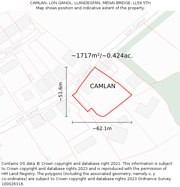 CAMLAN, LON GANOL, LLANDEGFAN, MENAI BRIDGE, LL59 5TH: Plot and title map