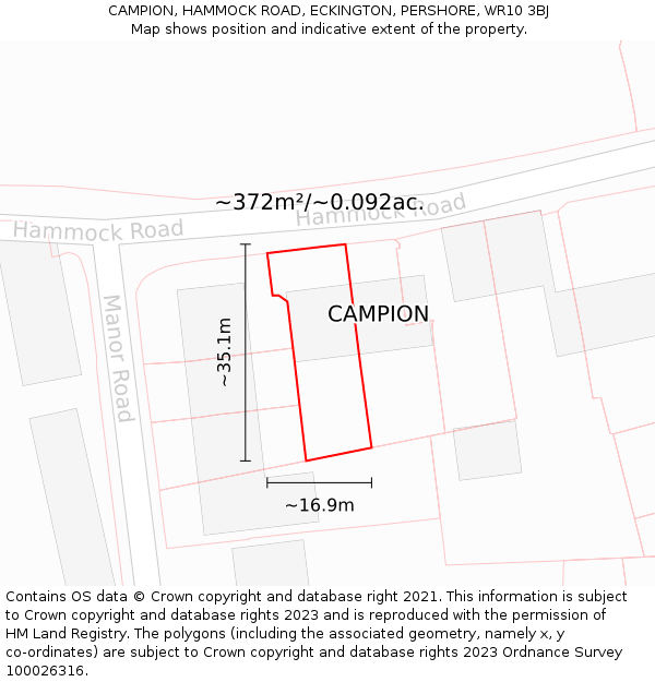 CAMPION, HAMMOCK ROAD, ECKINGTON, PERSHORE, WR10 3BJ: Plot and title map