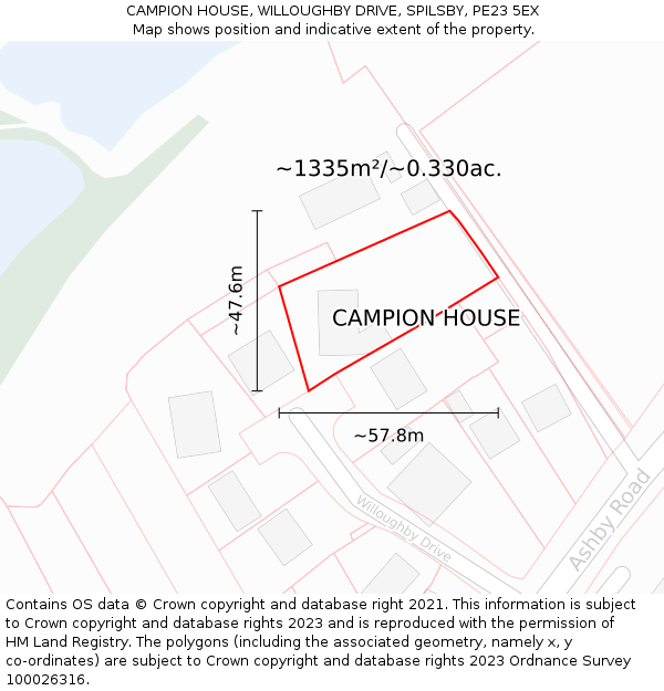 CAMPION HOUSE, WILLOUGHBY DRIVE, SPILSBY, PE23 5EX: Plot and title map