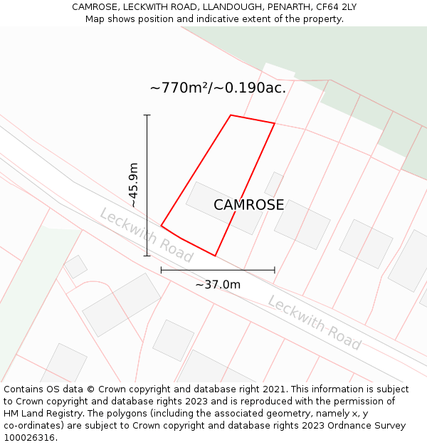 CAMROSE, LECKWITH ROAD, LLANDOUGH, PENARTH, CF64 2LY: Plot and title map