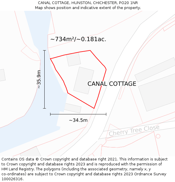 CANAL COTTAGE, HUNSTON, CHICHESTER, PO20 1NR: Plot and title map