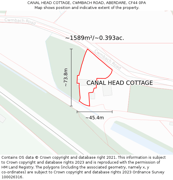 CANAL HEAD COTTAGE, CWMBACH ROAD, ABERDARE, CF44 0PA: Plot and title map