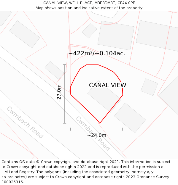 CANAL VIEW, WELL PLACE, ABERDARE, CF44 0PB: Plot and title map