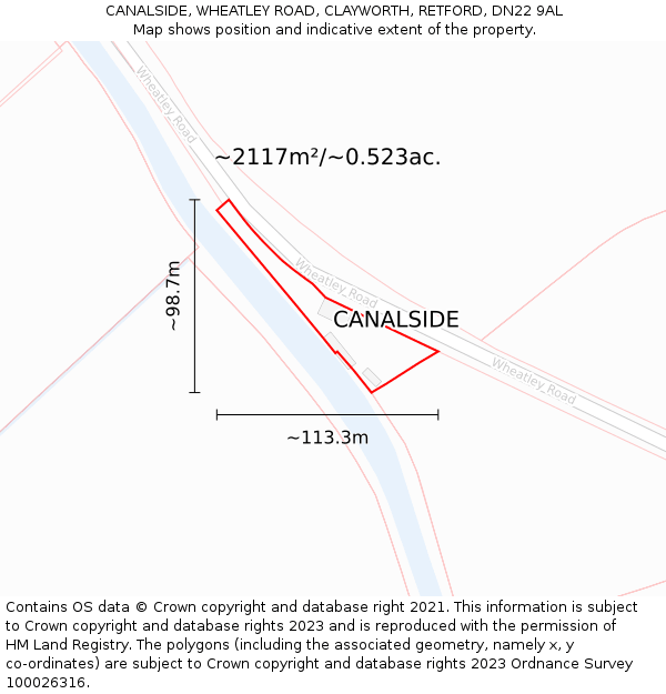 CANALSIDE, WHEATLEY ROAD, CLAYWORTH, RETFORD, DN22 9AL: Plot and title map