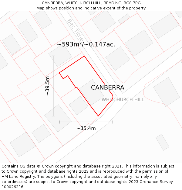 CANBERRA, WHITCHURCH HILL, READING, RG8 7PG: Plot and title map