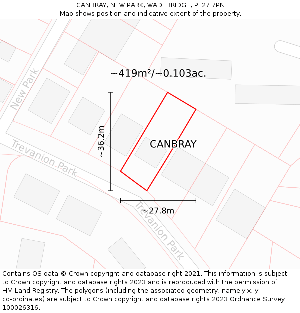 CANBRAY, NEW PARK, WADEBRIDGE, PL27 7PN: Plot and title map