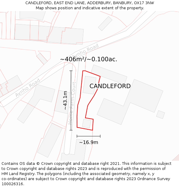 CANDLEFORD, EAST END LANE, ADDERBURY, BANBURY, OX17 3NW: Plot and title map