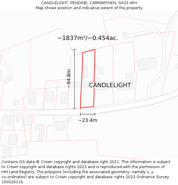 CANDLELIGHT, PENDINE, CARMARTHEN, SA33 4PH: Plot and title map