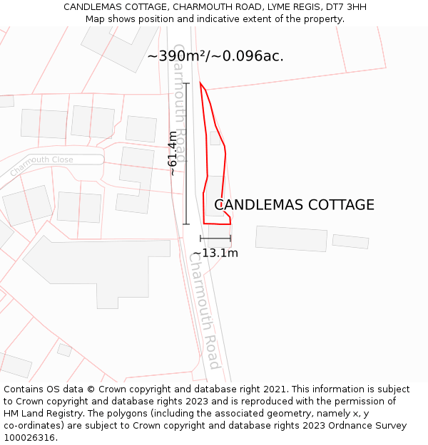 CANDLEMAS COTTAGE, CHARMOUTH ROAD, LYME REGIS, DT7 3HH: Plot and title map