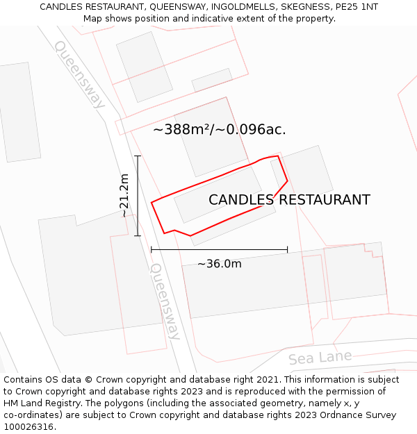 CANDLES RESTAURANT, QUEENSWAY, INGOLDMELLS, SKEGNESS, PE25 1NT: Plot and title map