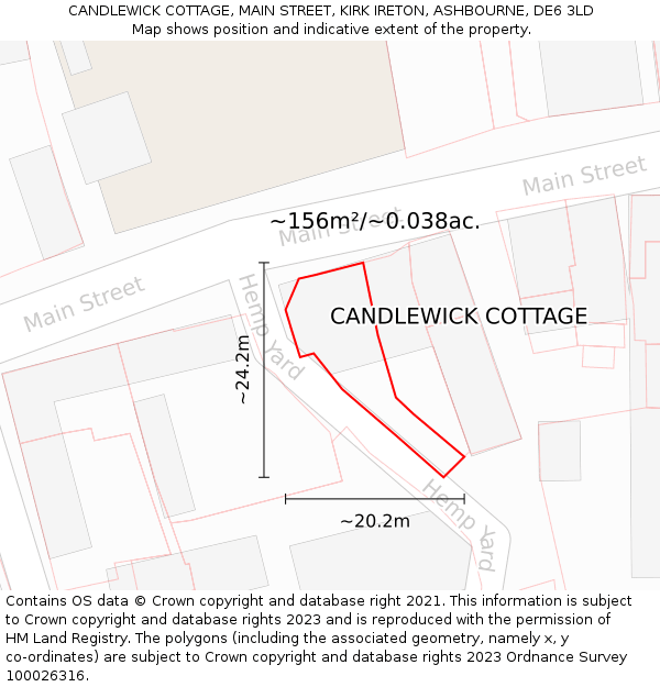 CANDLEWICK COTTAGE, MAIN STREET, KIRK IRETON, ASHBOURNE, DE6 3LD: Plot and title map