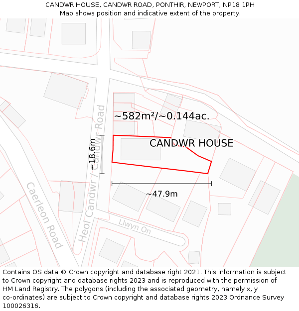CANDWR HOUSE, CANDWR ROAD, PONTHIR, NEWPORT, NP18 1PH: Plot and title map