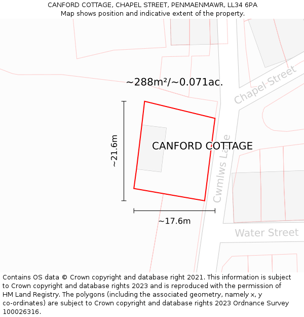 CANFORD COTTAGE, CHAPEL STREET, PENMAENMAWR, LL34 6PA: Plot and title map