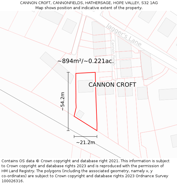 CANNON CROFT, CANNONFIELDS, HATHERSAGE, HOPE VALLEY, S32 1AG: Plot and title map