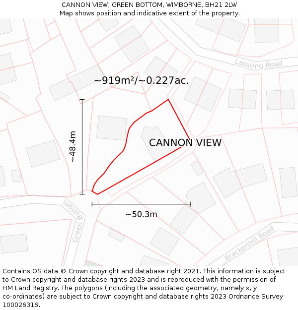 CANNON VIEW, GREEN BOTTOM, WIMBORNE, BH21 2LW: Plot and title map