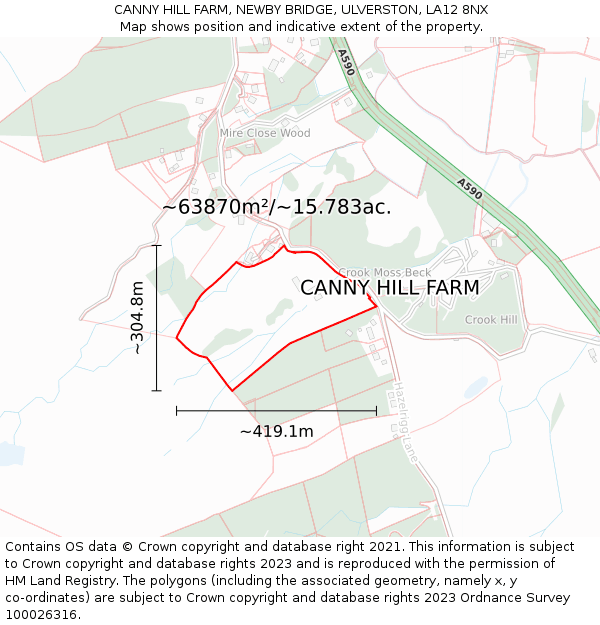 CANNY HILL FARM, NEWBY BRIDGE, ULVERSTON, LA12 8NX: Plot and title map