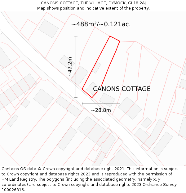 CANONS COTTAGE, THE VILLAGE, DYMOCK, GL18 2AJ: Plot and title map