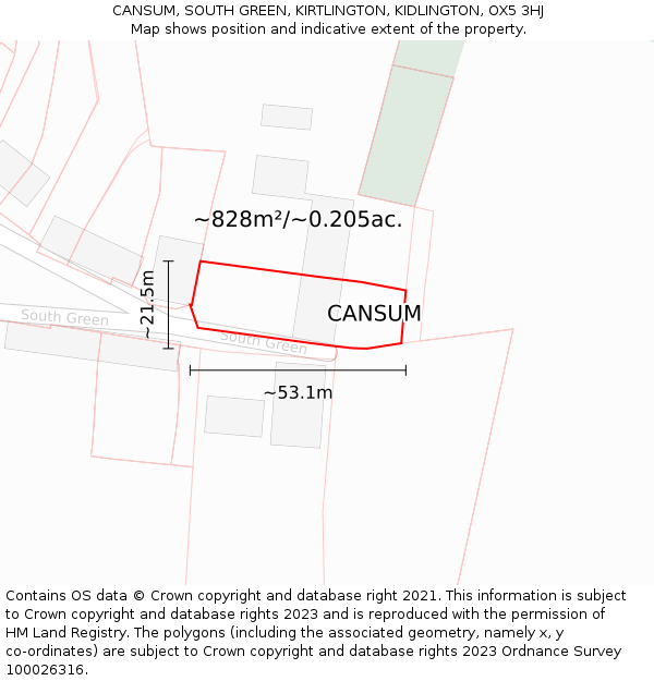 CANSUM, SOUTH GREEN, KIRTLINGTON, KIDLINGTON, OX5 3HJ: Plot and title map