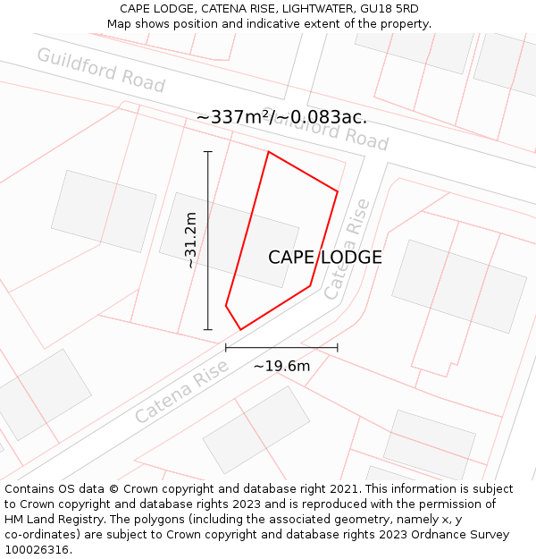 CAPE LODGE, CATENA RISE, LIGHTWATER, GU18 5RD: Plot and title map