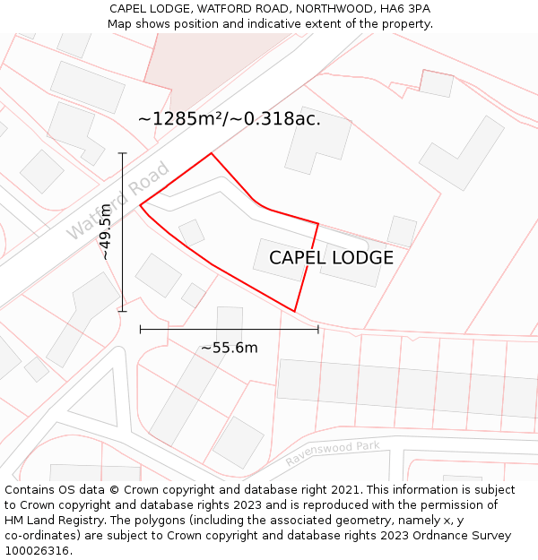 CAPEL LODGE, WATFORD ROAD, NORTHWOOD, HA6 3PA: Plot and title map