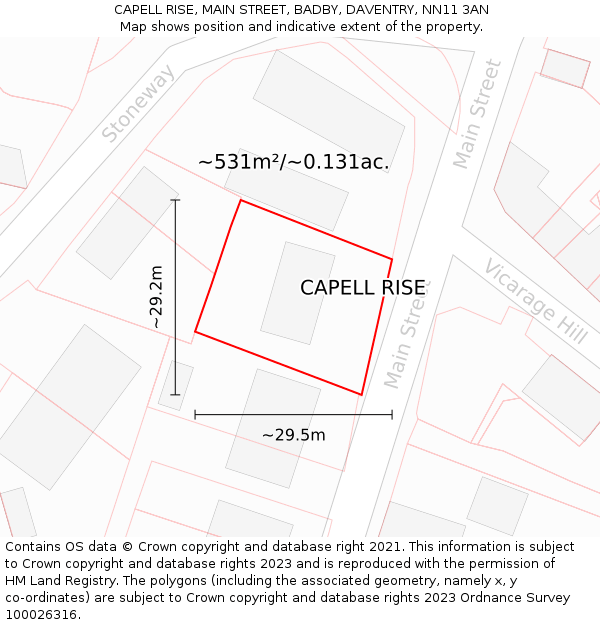 CAPELL RISE, MAIN STREET, BADBY, DAVENTRY, NN11 3AN: Plot and title map