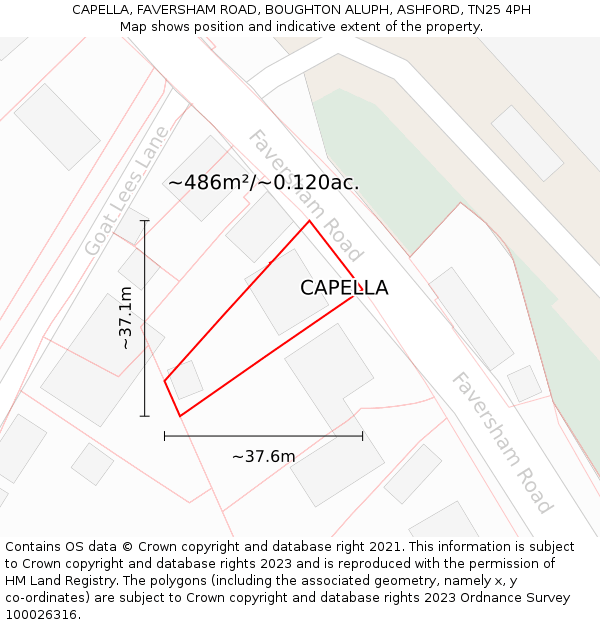 CAPELLA, FAVERSHAM ROAD, BOUGHTON ALUPH, ASHFORD, TN25 4PH: Plot and title map