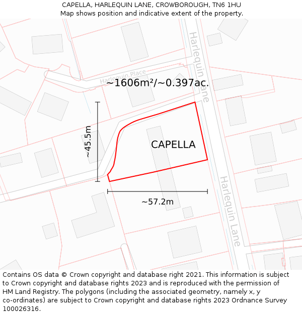 CAPELLA, HARLEQUIN LANE, CROWBOROUGH, TN6 1HU: Plot and title map