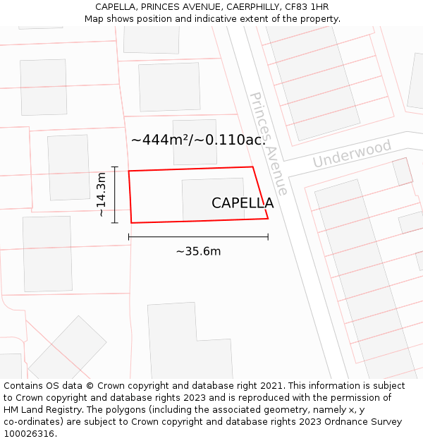 CAPELLA, PRINCES AVENUE, CAERPHILLY, CF83 1HR: Plot and title map