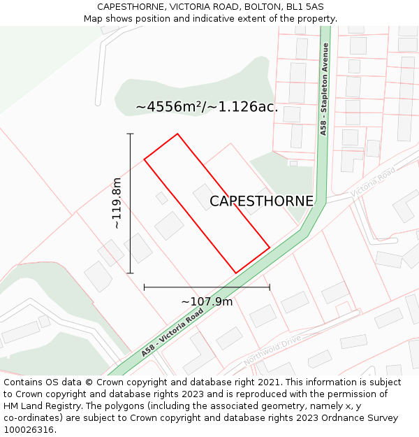 CAPESTHORNE, VICTORIA ROAD, BOLTON, BL1 5AS: Plot and title map