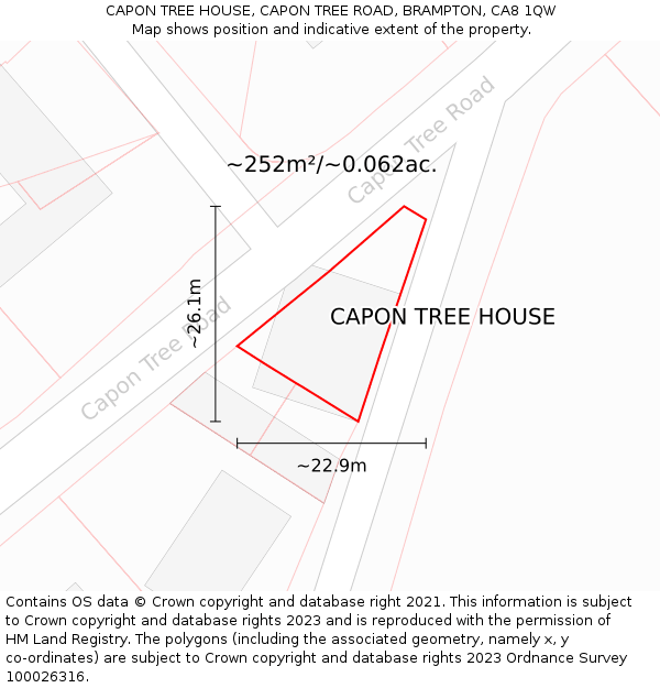 CAPON TREE HOUSE, CAPON TREE ROAD, BRAMPTON, CA8 1QW: Plot and title map