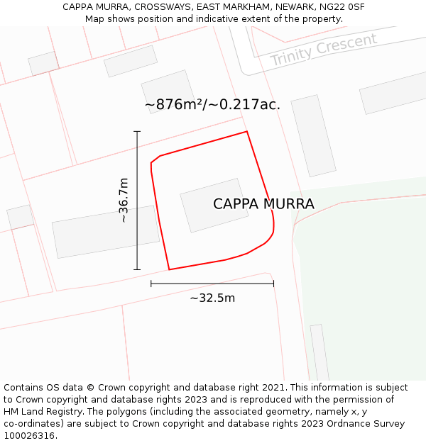 CAPPA MURRA, CROSSWAYS, EAST MARKHAM, NEWARK, NG22 0SF: Plot and title map